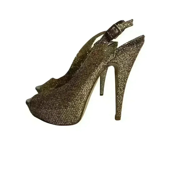 MADDEN GIRL DIAMANTE SUPER SPARKLE PARTY SHOES HEELS JASPER PEEP TOE GOLD 10 - Picture 10 of 12